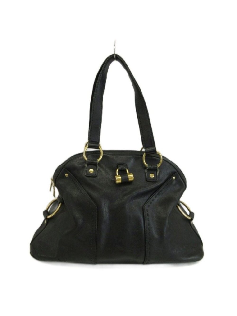 Saint Laurent Muse Handbag Shoulder Leather Dome Shape Gold Logo Black